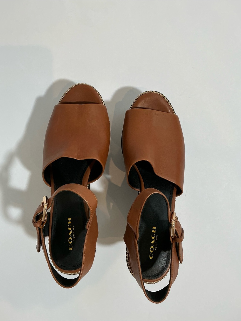 COACH Tan Leather Open-Toe Ankle-Strap Sandals